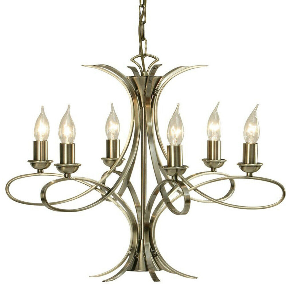 Eaves Hanging Ceiling Pendant Chandelier 6 Lamp Brushed Brass Curved Arm Light