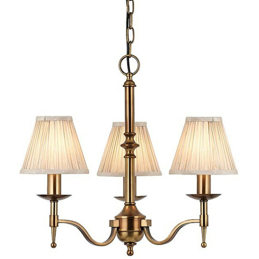 Avery Ceiling Pendant Chandelier Light 3 Lamp Antique Brass & Beige Pleat Shade-image-OPC-P8WKD7R-NEW