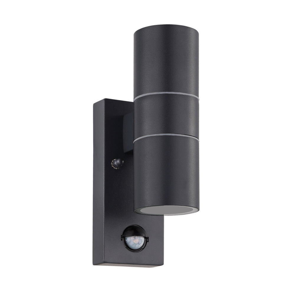 Loops Ip44 Outdoor Wall & Pir Sensor Steel 2 X 3W Gu10 Bulb Light/Anthracite