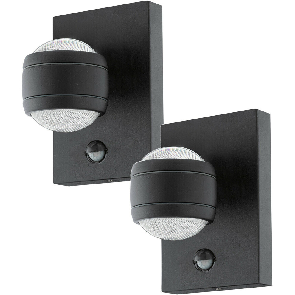 2 PACK IP44 Outdoor Wall Light & PIR Sensor Black Zinc Steel 3.7W LED