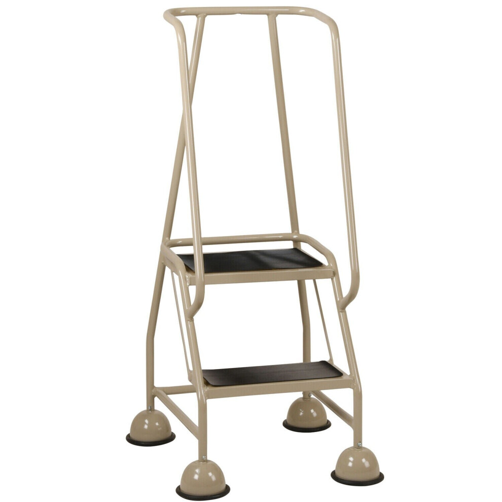 2 Tread Mobile Warehouse Steps BEIGE 1.19m Portable Safety Ladder & Wheels