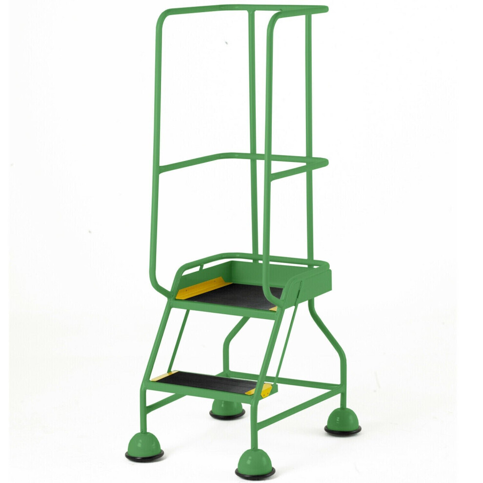 2 Tread Mobile Warehouse Steps & Guardrail GREEN 1.5m Portable Safety Stairs