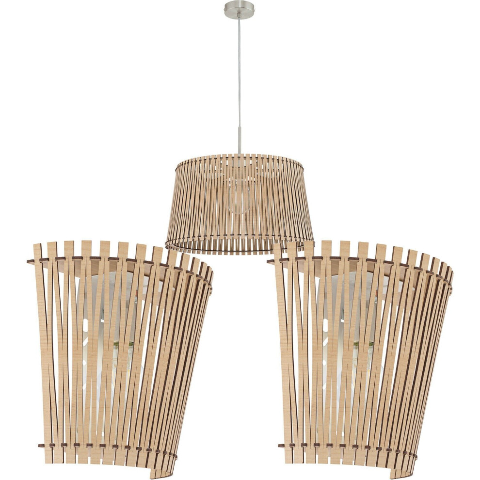 Ceiling Pendant Light & 2x Matching Wall Lights Maple Wood Slotted Modern Shade