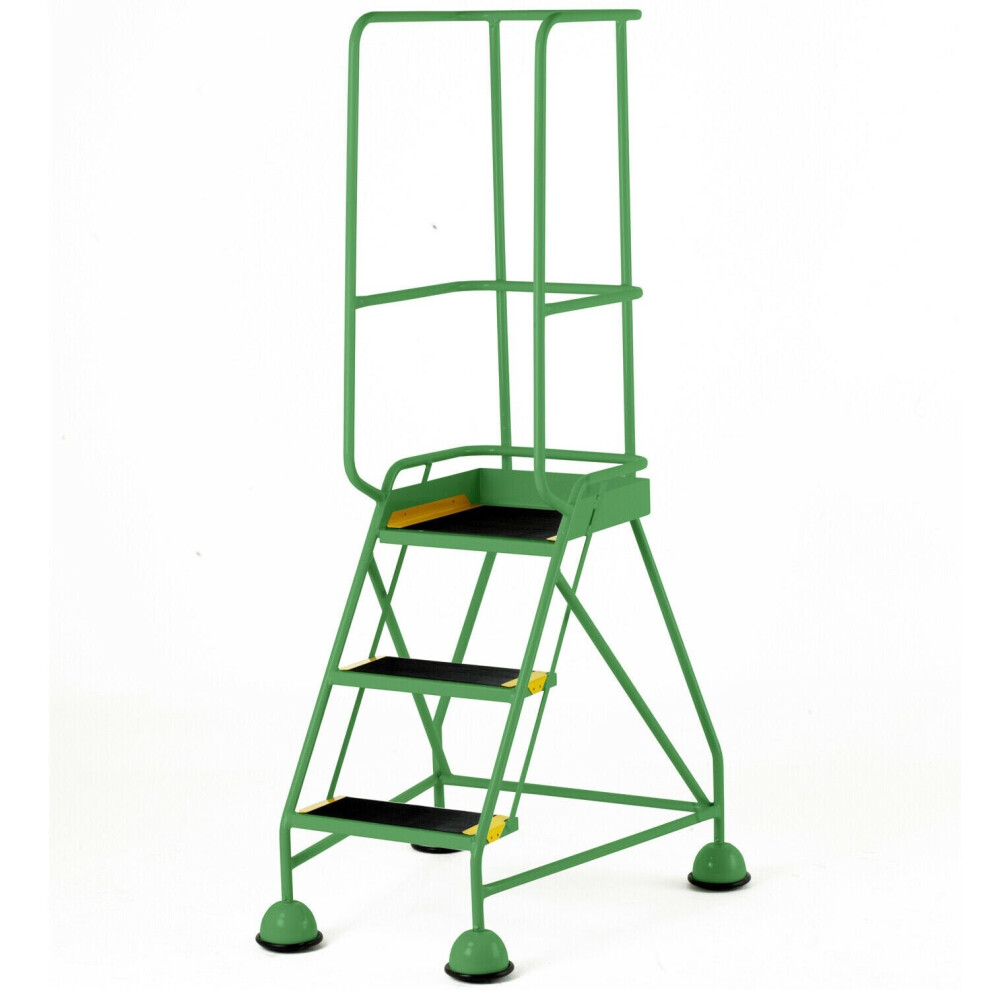3 Tread Mobile Warehouse Steps & Guardrail Green 1.7M Portable Safety Stairs 5056199835089
