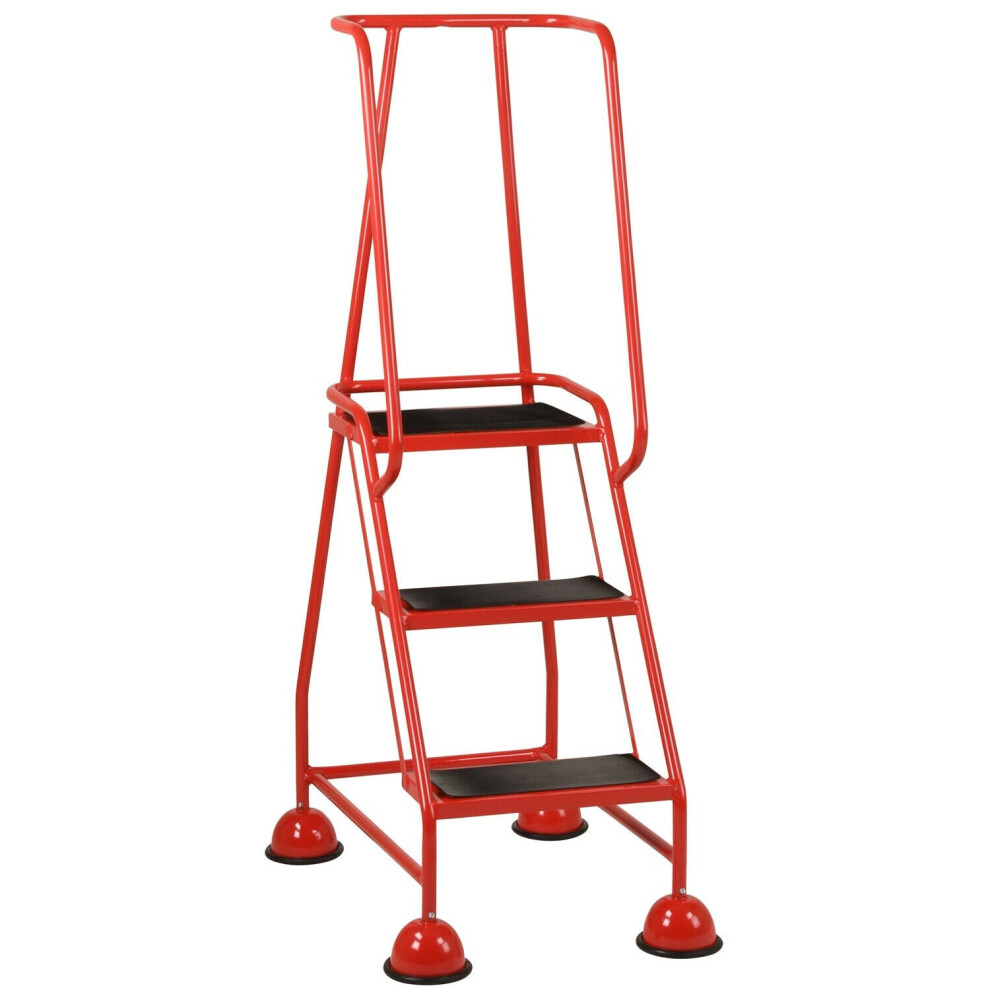 3 Tread Mobile Warehouse Steps Red 1.43M Portable Safety Ladder & Wheels 5056199834808
