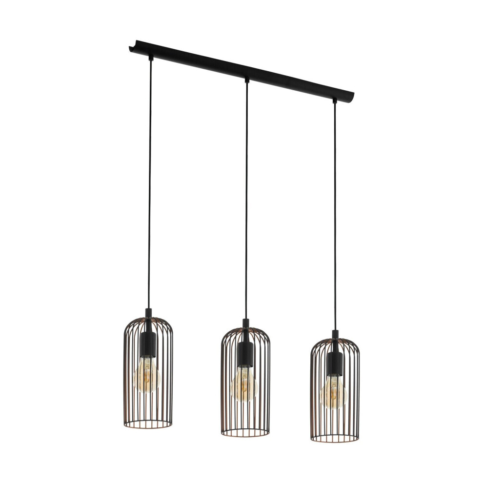Loops Hanging Ceiling Pendant & Copper Cage 3X E27 Bulb Kitchen Island Light/Black