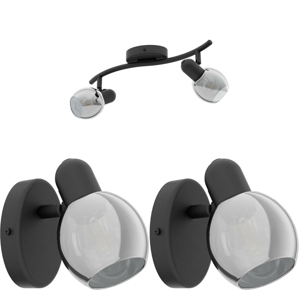 Loops Twin Ceiling Spot & 2X Matching Wall S Vaporized Glass Moving Light/Black