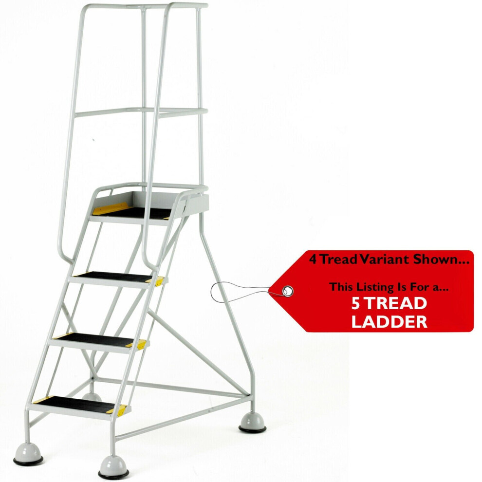 Loops 5 Tread Mobile Warehouse Steps & Guardrail 2.2M Portable Safety Stairs Grey