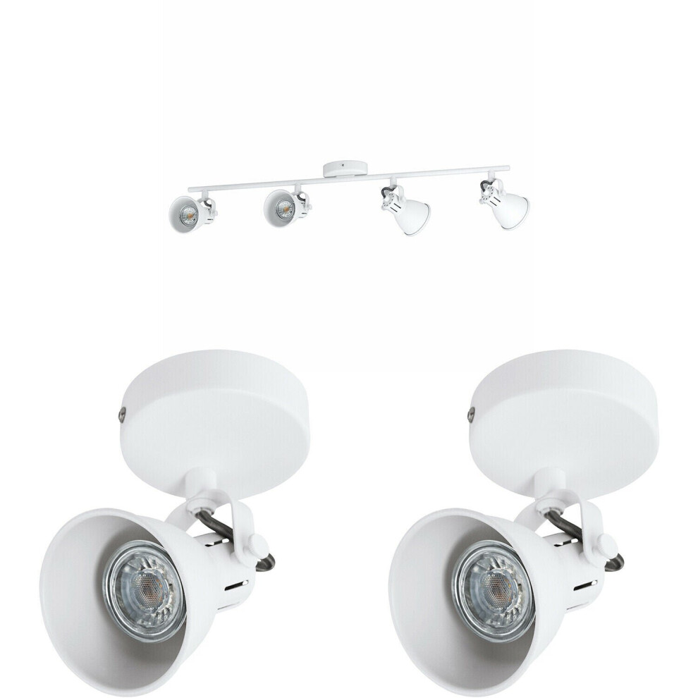 Quad Ceiling Spot Light & 2x Matching Wall Lights Matt White Adjustable Shade