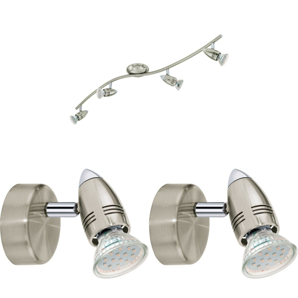 Quad Ceiling Spot Light & 2x Matching Wall Lights Satin Nickel Adjustable Head