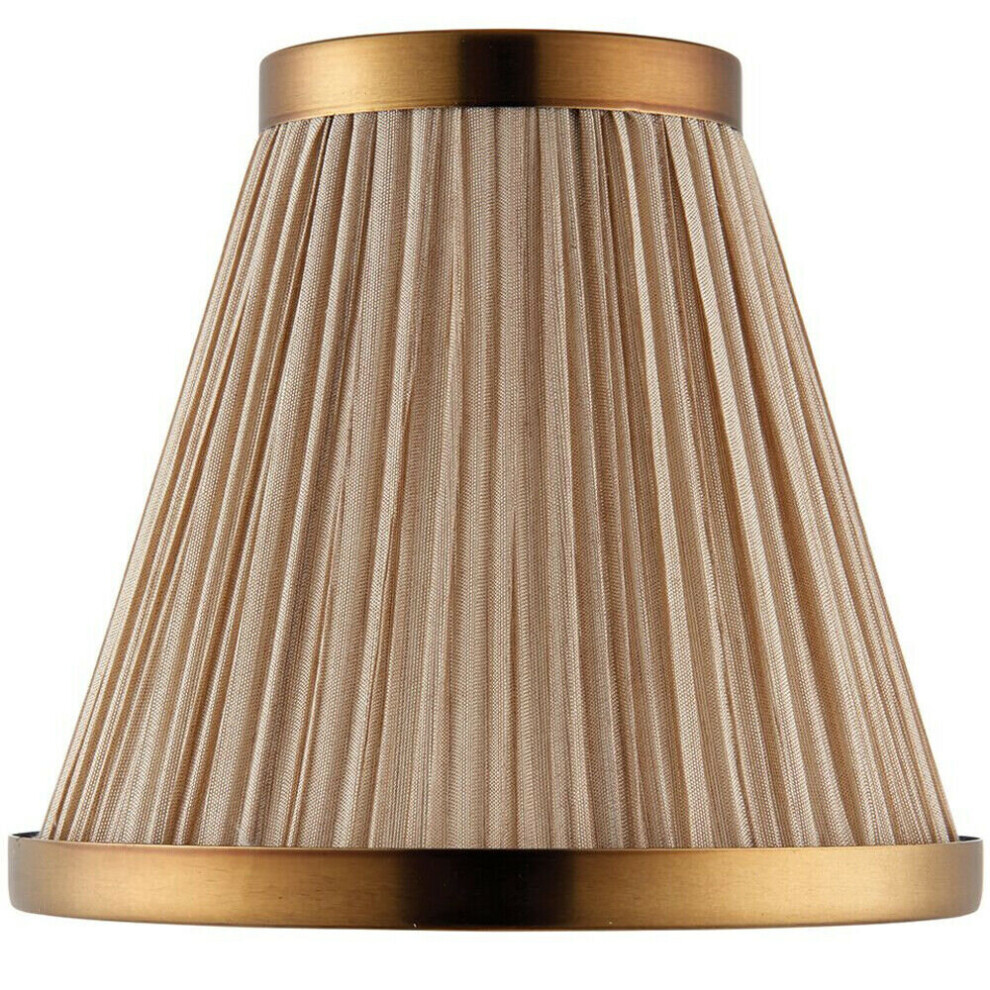 6" Luxury Round Tapered Lamp Shade Beige Pleated Organza Fabric & Antique Brass