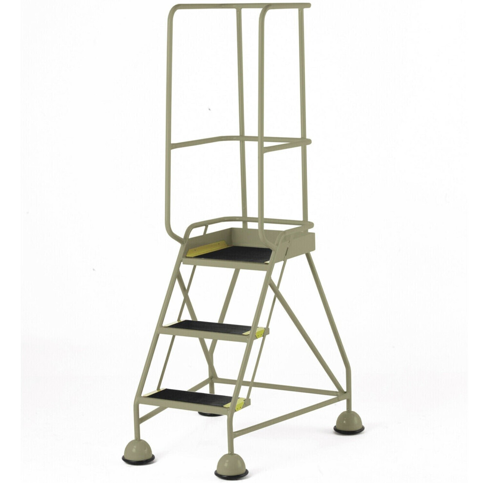 3 Tread Mobile Warehouse Steps & Guardrail Beige 1.7M Portable Safety Stairs 5056199835072