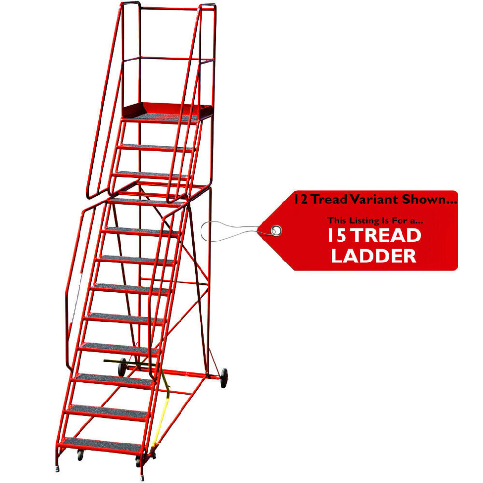 15 Tread HEAVY DUTY Mobile Warehouse Stairs Anti Slip Steps 4.38m Safety Ladder