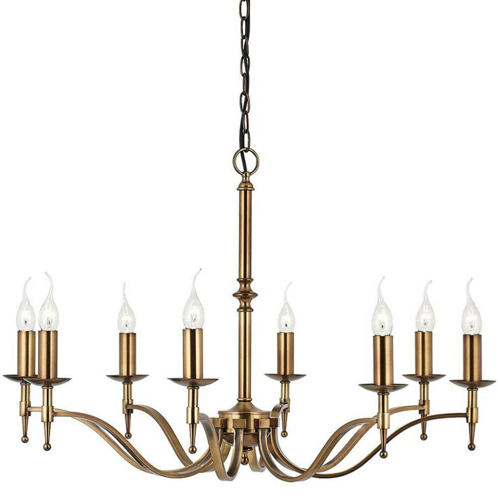 Loops Avery Ceiling Pendant Chandelier 8 Lamp Antique Brass Curved Candelabra Light