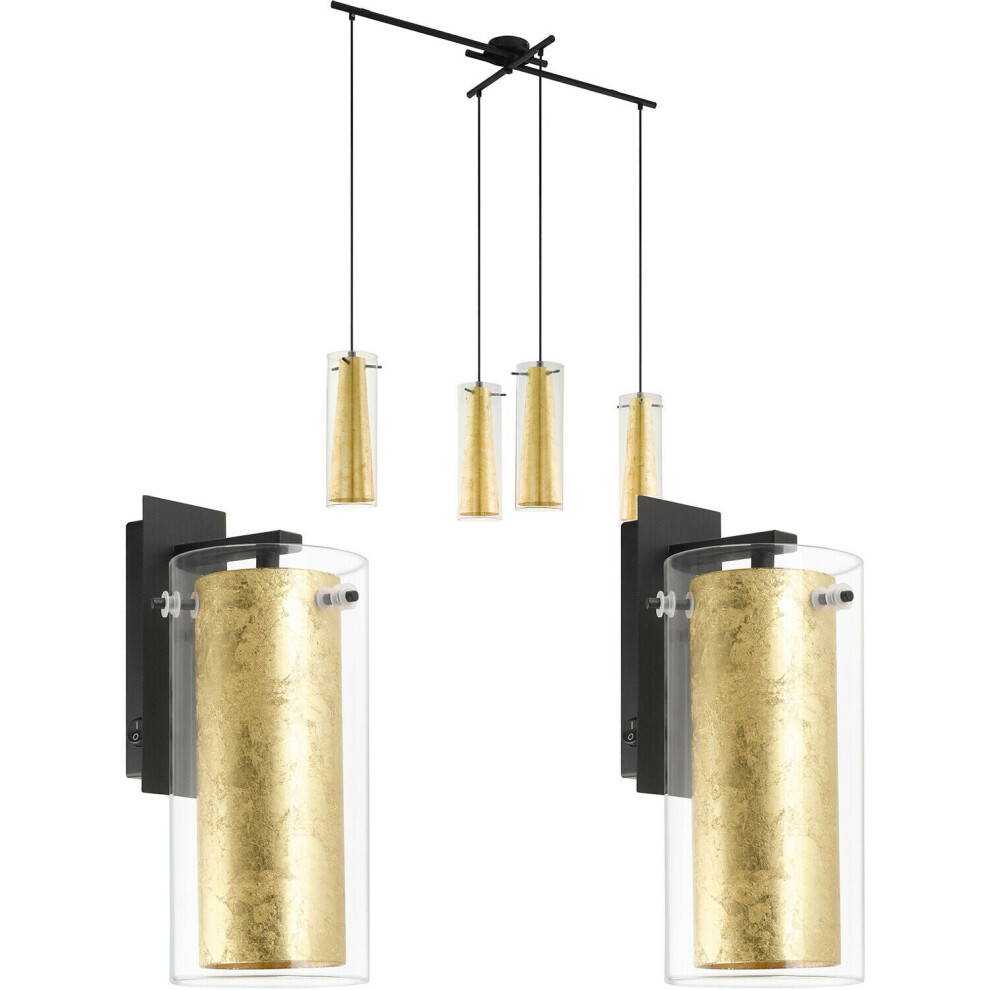 4 Bulb Ceiling Pendant & 2x Matching Wall Lights Clear Glass & Gold Chandelier-image-OPC-P8WM976-NEW