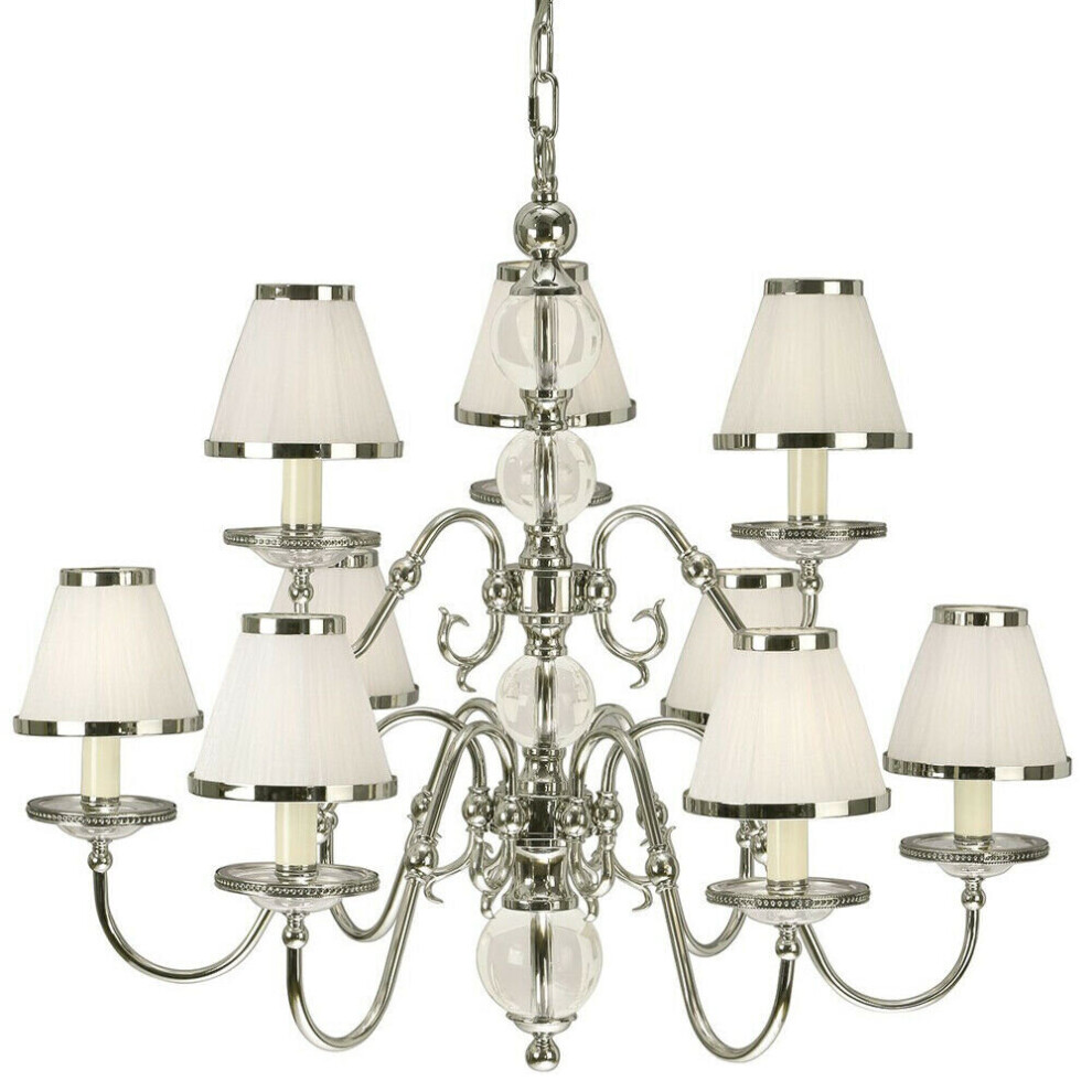 Flemish Ceiling Pendant Chandelier Polished Nickel & White Shades 5 Lamp Light