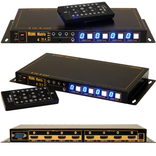 Loops 4 x 4 HDMI Matrix Box 4 Input Output Sky/Blu Ray Multi Room TV Distribution