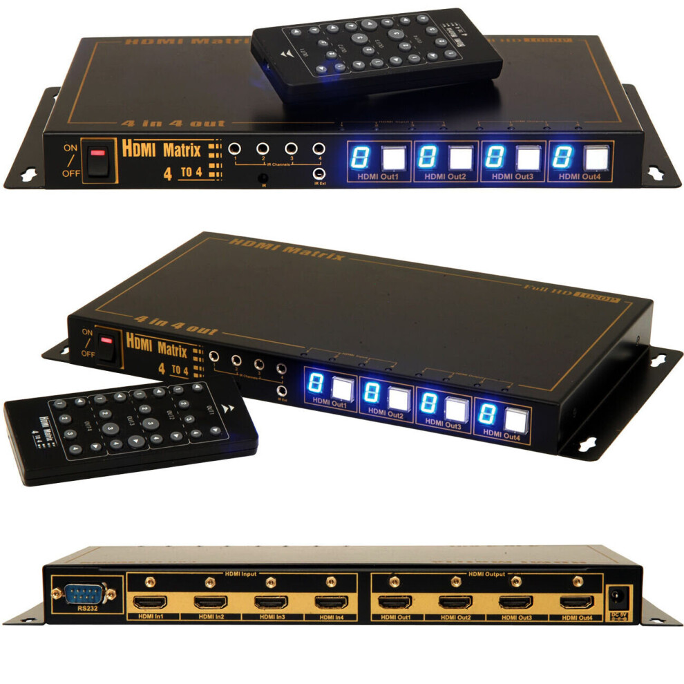 4 x 4 HDMI Matrix Box 4 Input Output Sky/Blu Ray Multi Room TV Distribution