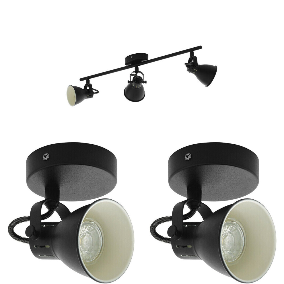 Ceiling Spot Light & 2x Matching Wall Lights Matt Black Adjustable Kitchen Lamp