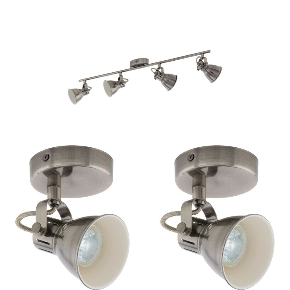 Quad Ceiling Light & 2x Matching Wall Lights Antique Nickel Adjustable Vintage