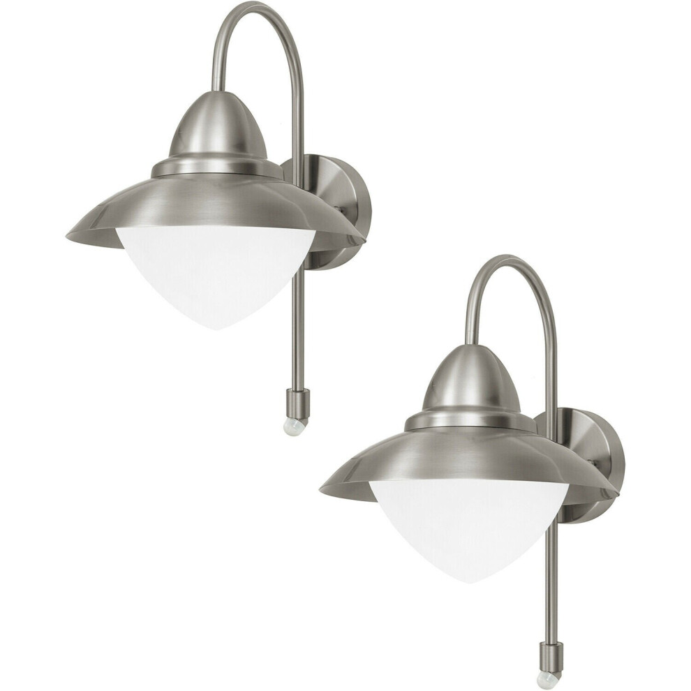 Loops 2 Pack Ip44 Outdoor Offset Wall & Pir Sensor Stainless Steel 60W E27 Light