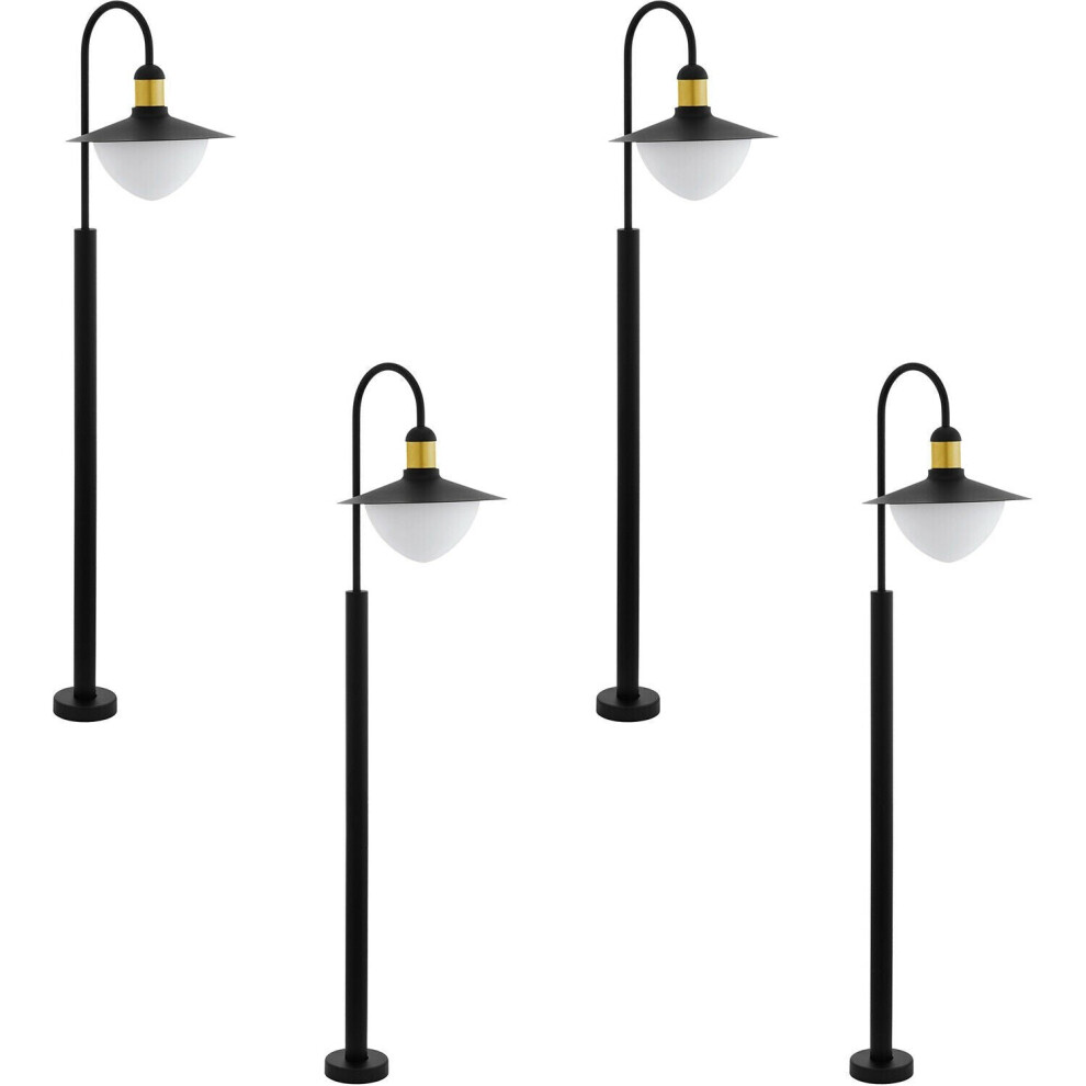 Loops 4 Pack Ip44 Outdoor Bollard & Curved Arm Post 1X 60W E27 Light/Black/Gold