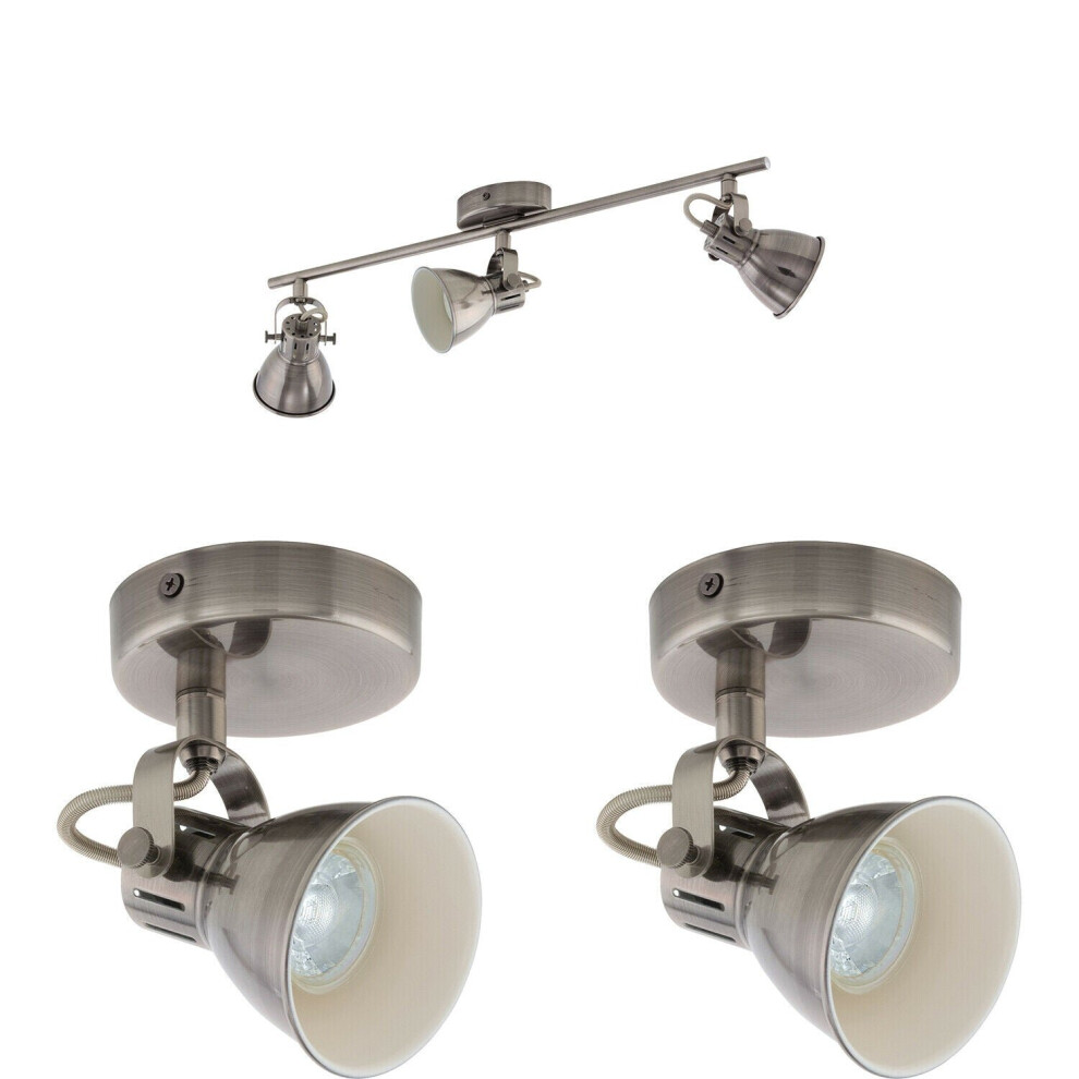 Loops Ceiling Spot & 2X Matching Wall S Antique Nickel Adjustable Shade Light