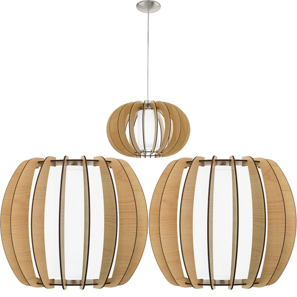 Ceiling Pendant Light & 2x Matching Wall Lights Maple Wood & White Glass Shade