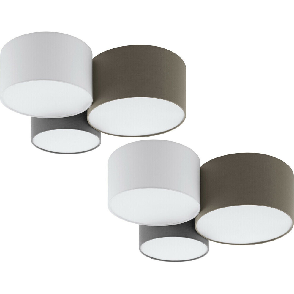 Loops 2 Pack Wall Flush Ceiling Light White Anthracite Brown White Grey Fabric 3X E27