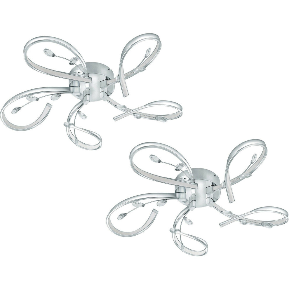 Loops 2 Pack Wall Flush Ceiling Light Chrome Shade White Clear Crystal Led 5X6.6w