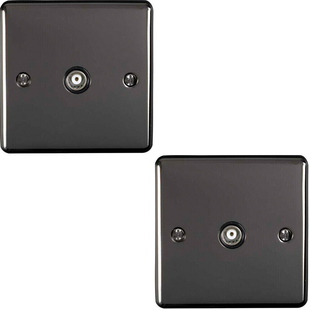 2 PACK BLACK NICKEL Single Aerial Coaxial Socket Female Wall Plate Black Trim