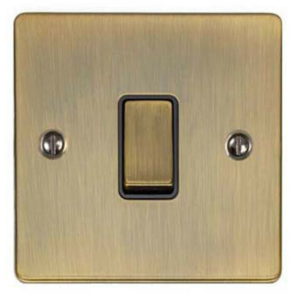 1 Gang Single Light Switch ANTIQUE BRASS 2 Way 10A Black Trim & Metal Rocker