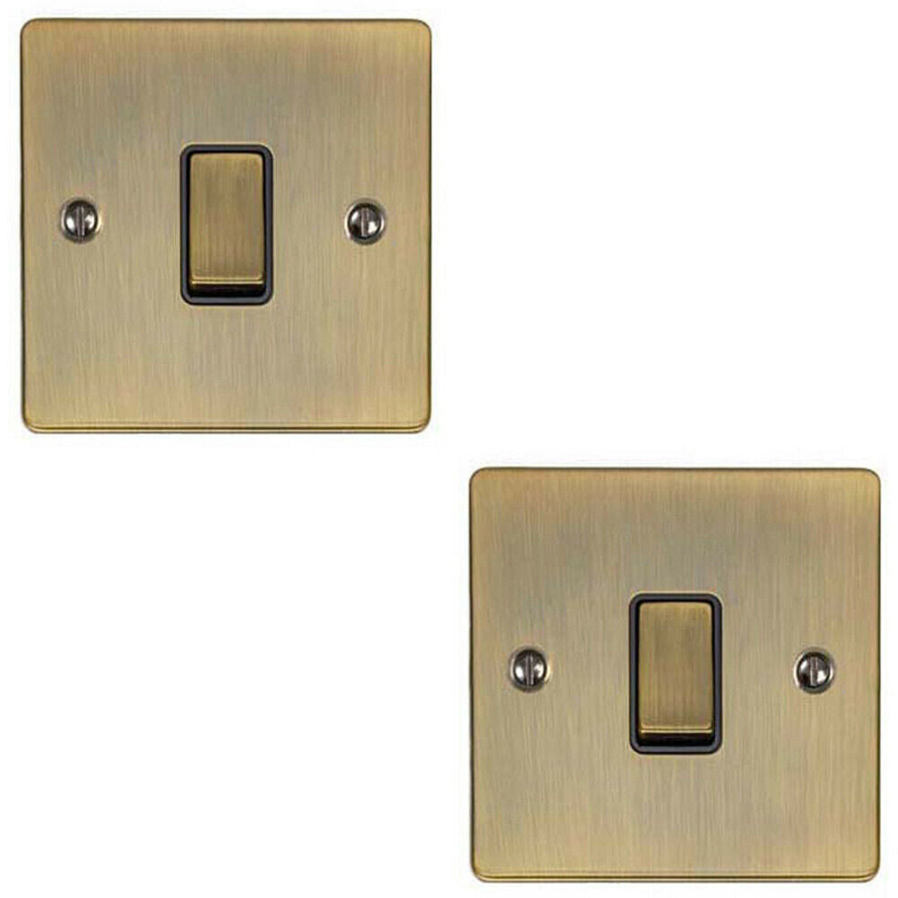 2 PACK 1 Gang Single Metal Light Switch ANTIQUE BRASS 2 Way 10A Black Trim