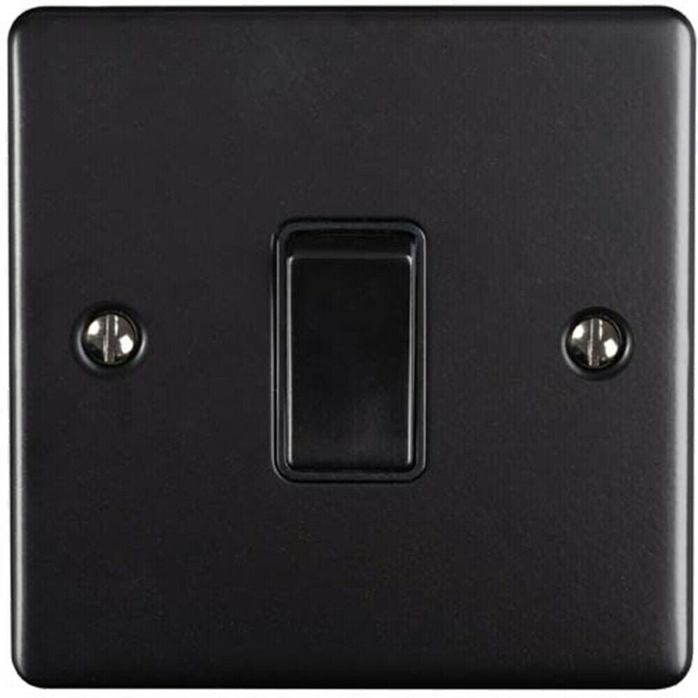 1 Gang Single Light Switch MATT BLACK 2 Way 10A Black Trim & Metal Rocker