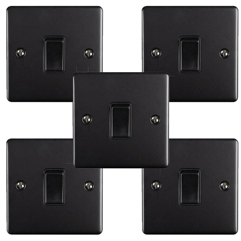 5 PACK 1 Gang Single Metal Light Switch MATT BLACK 2 Way 10A Black Trim