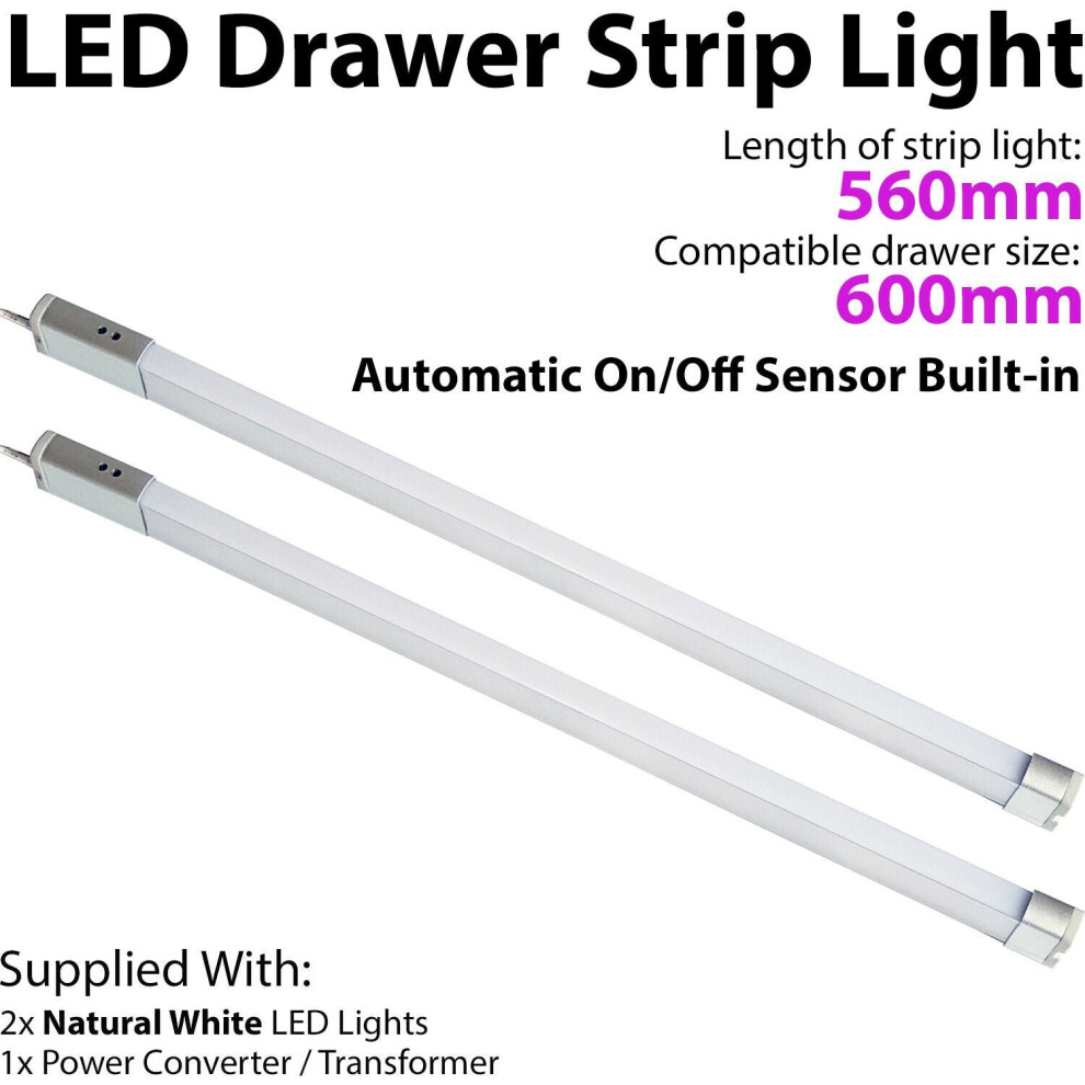 Loops 2X 600Mm Led Drawer Strip Light Auto On/Off Pir Sensor Kitchen Cupboard Door