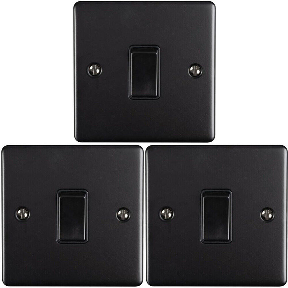 3 PACK 1 Gang Single Metal Light Switch MATT BLACK 2 Way 10A Black Trim