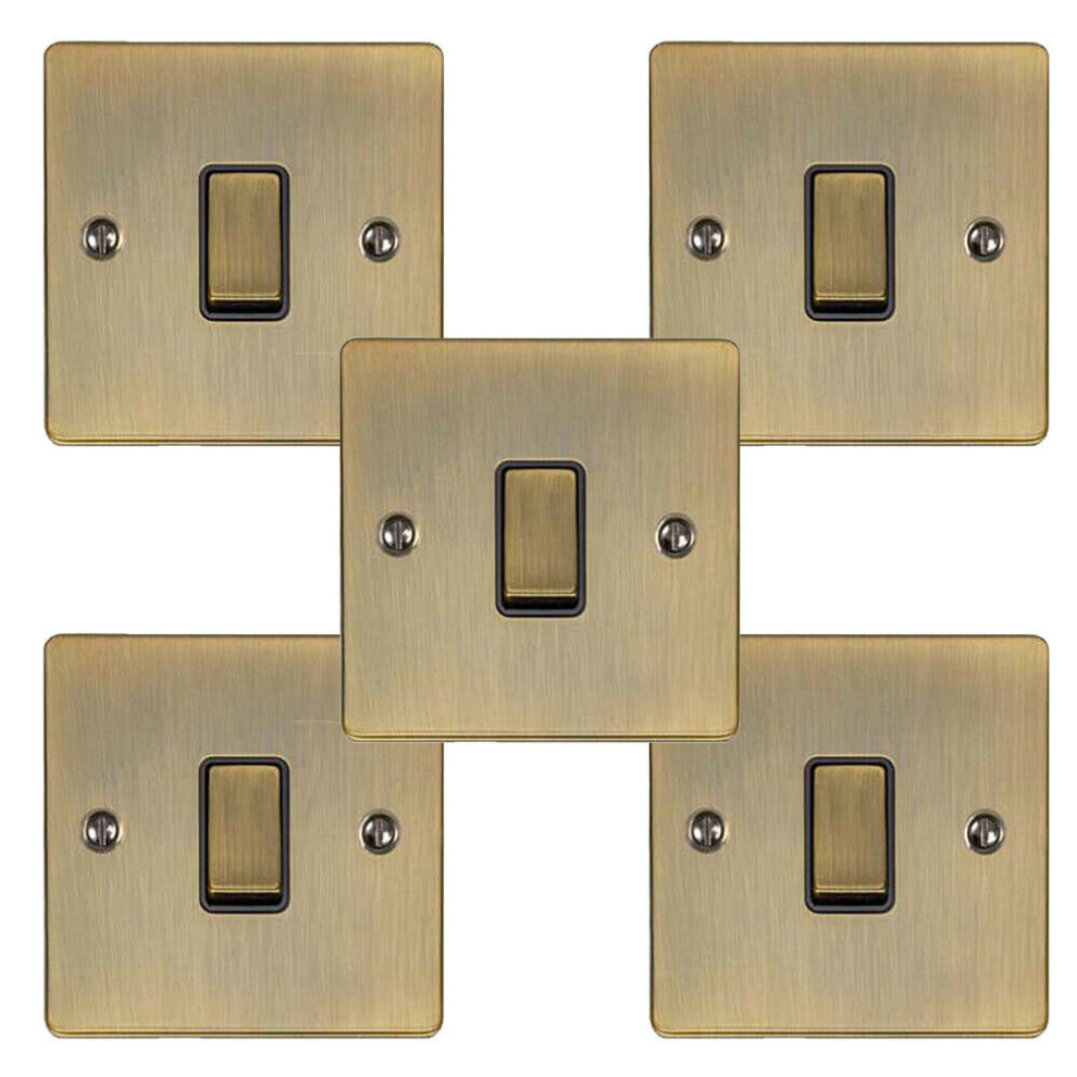 5 PACK 1 Gang Single Metal Light Switch ANTIQUE BRASS 2 Way 10A Black Trim