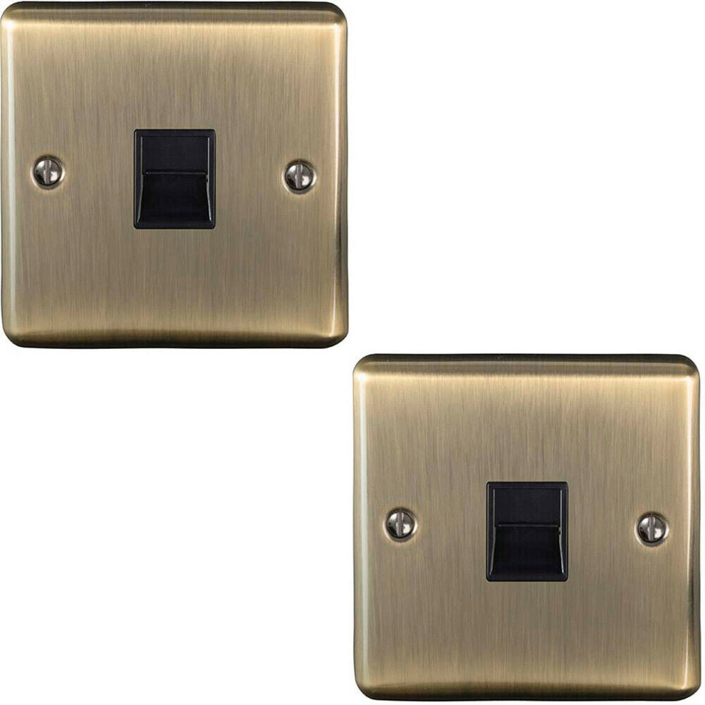 2 Pack Bt Telephone Slave Extension Socket Antique Brass & Black Secondary Plate 5056524222119