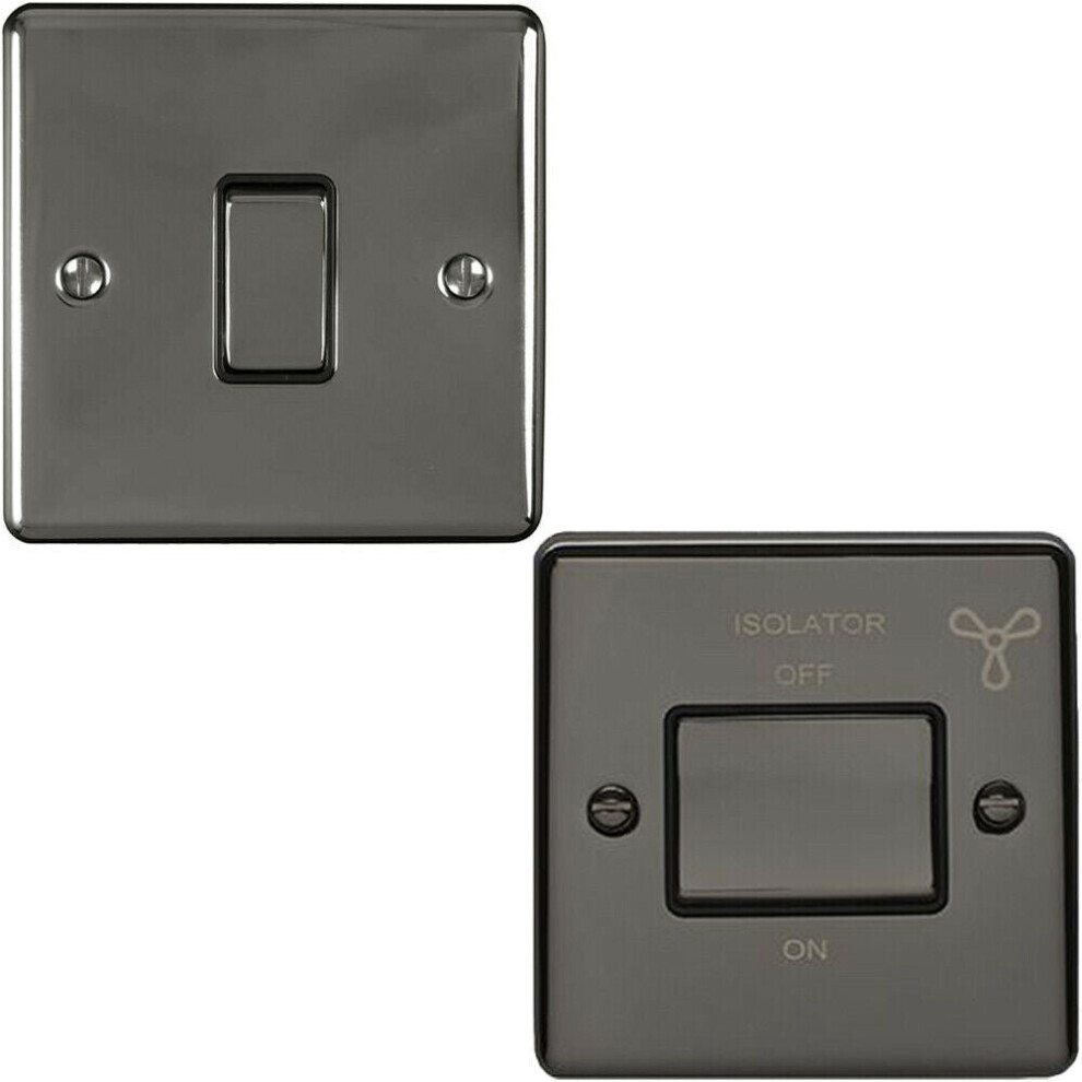 BLACK NICKEL Bathroom Switch Set -1x Light & 1x 6A Extractor Fan Isolator Switch