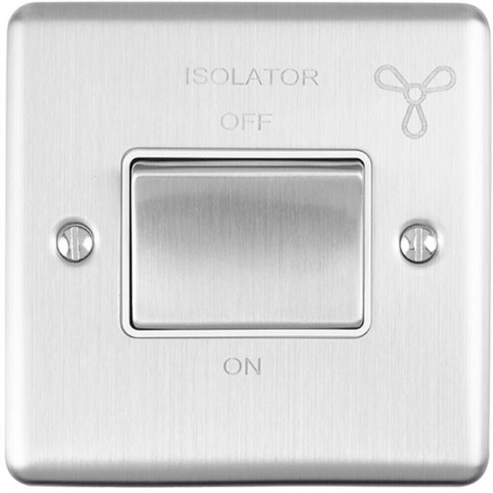 6A Extractor Fan Isolator Switch SATIN STEEL & White Trim 3 Pole Shower