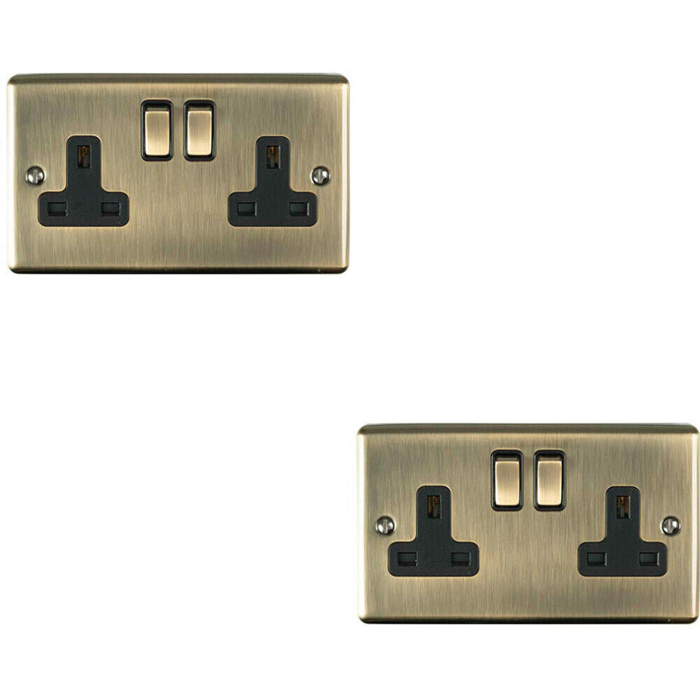 2 PACK 2 Gang Double UK Plug Socket ANTIQUE BRASS 13A Switched Power Outlet