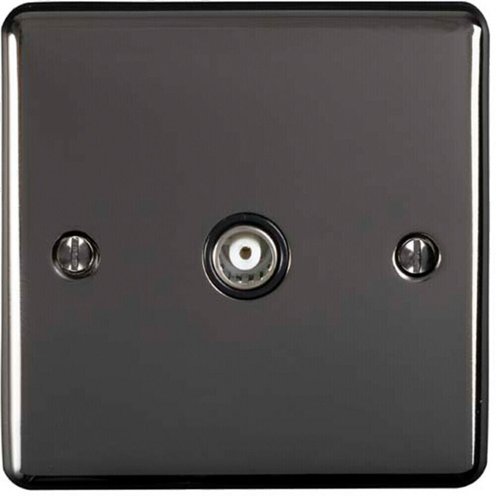 Black Nickel Single Aerial Satellite Coaxial Socket Female Wall Plate Black Trim 5056524221471
