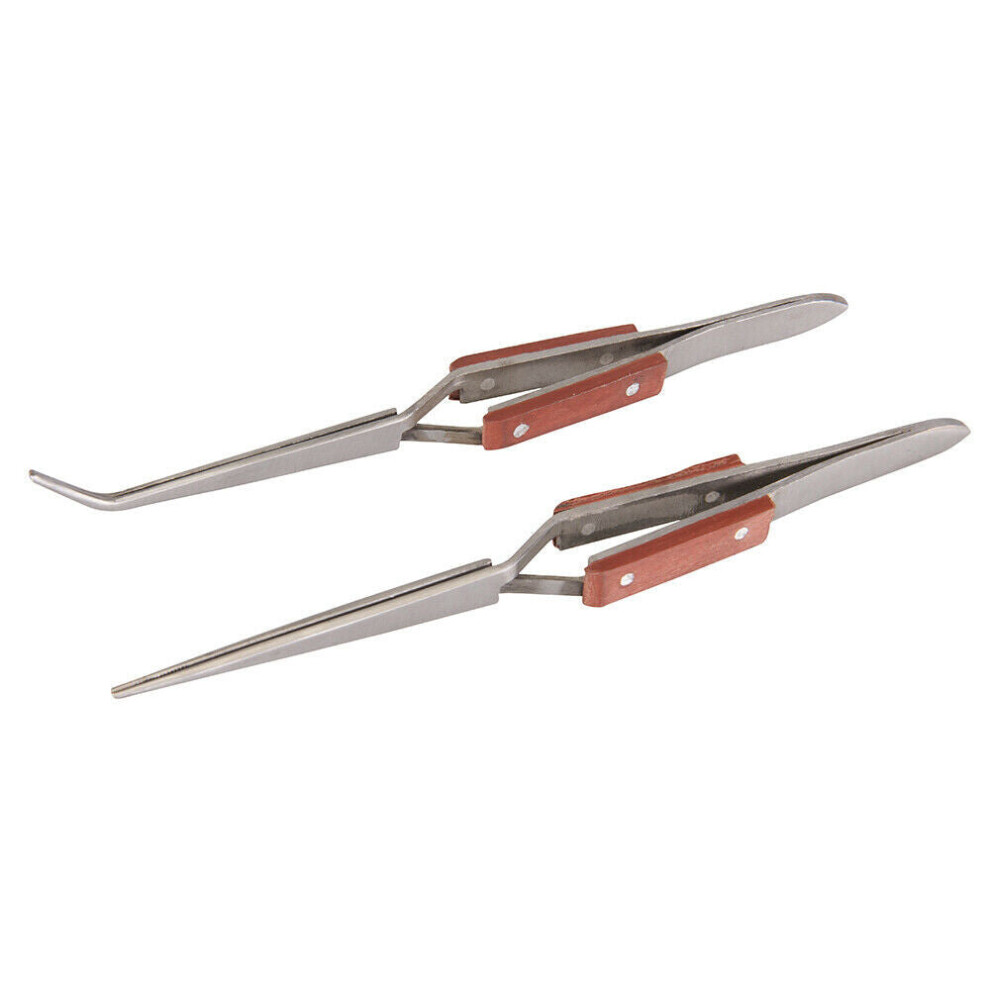 2 PACK Cross Action Tweezer Set Self Closing Precision Hobby Tool Pick Up Jaw