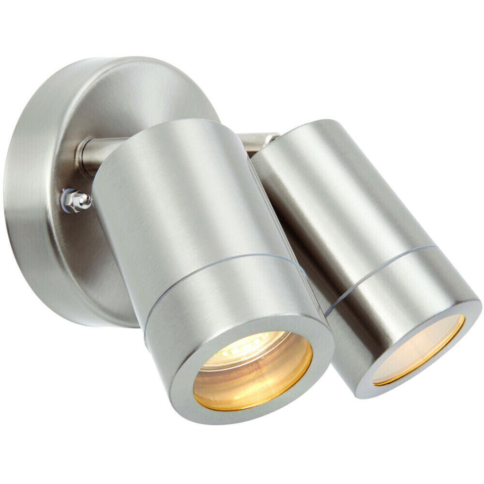 Loops Ip44 Outdoor Adjustable Spot Brushed Steel Twin Gu10 Dimmable Up Down Light