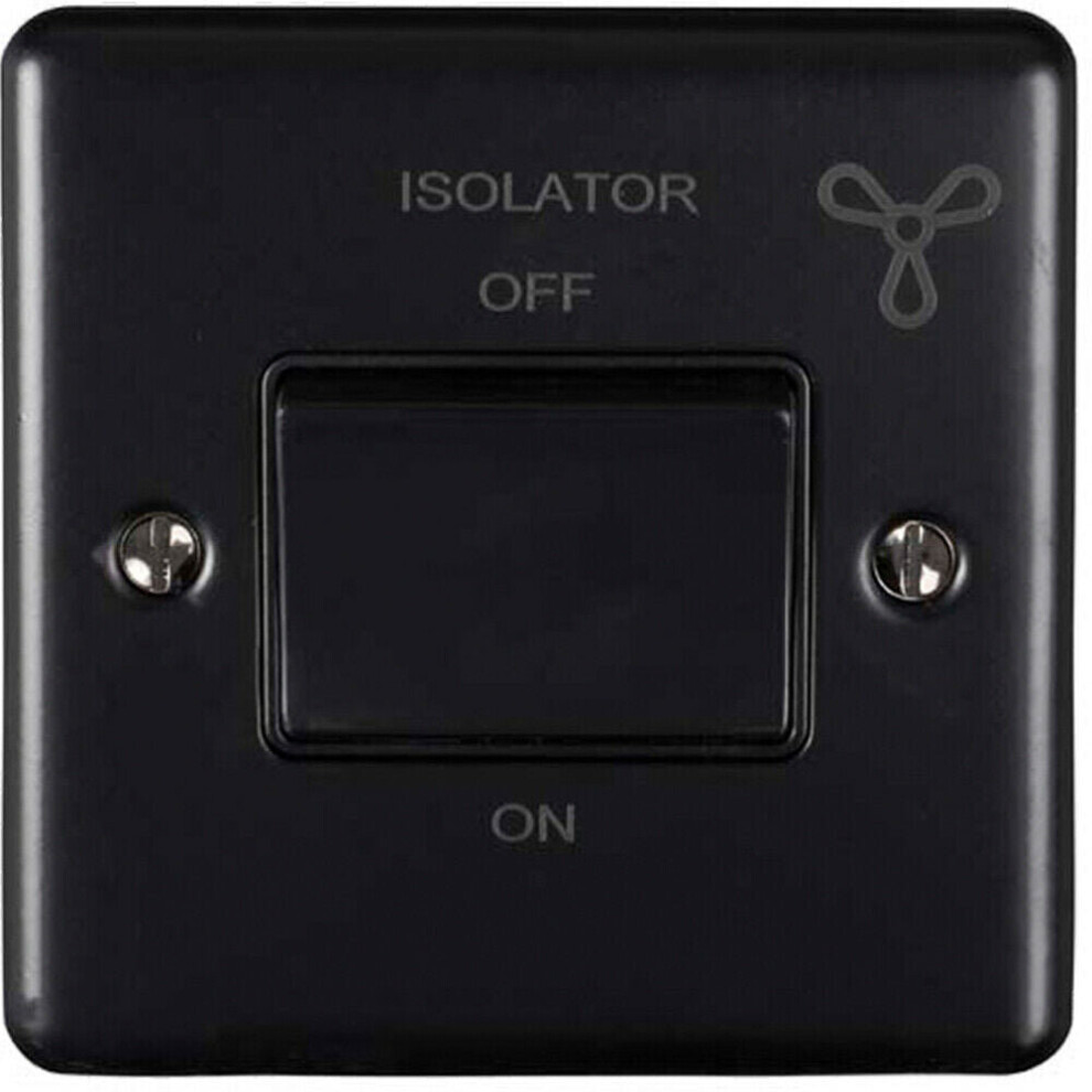 6A Extractor Fan Isolator Switch MATT BLACK & Black Trim 3 Pole Shower