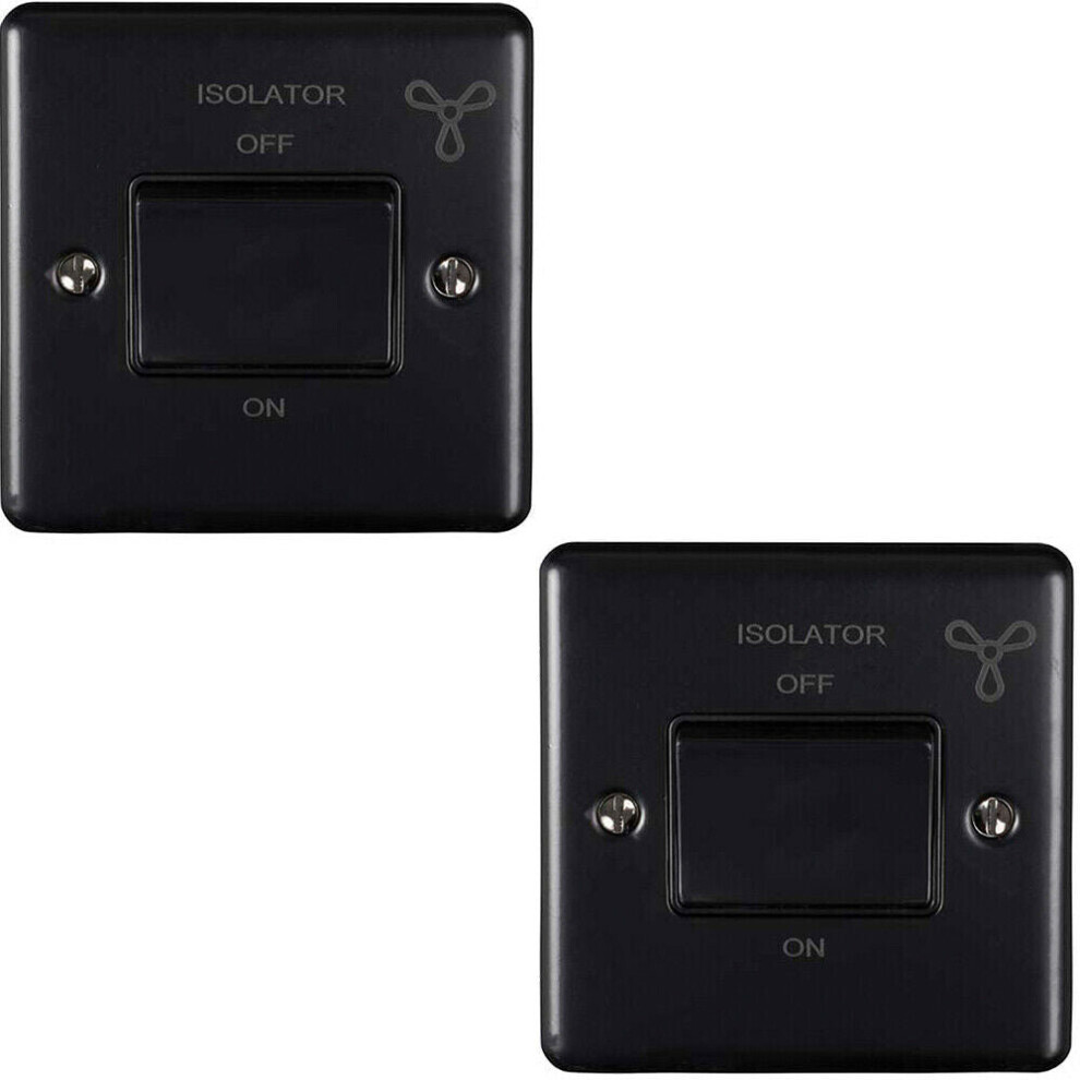 2 PACK 6A Extractor Fan Isolator Switch MATT BLACK & Black Trim 3 Pole Shower