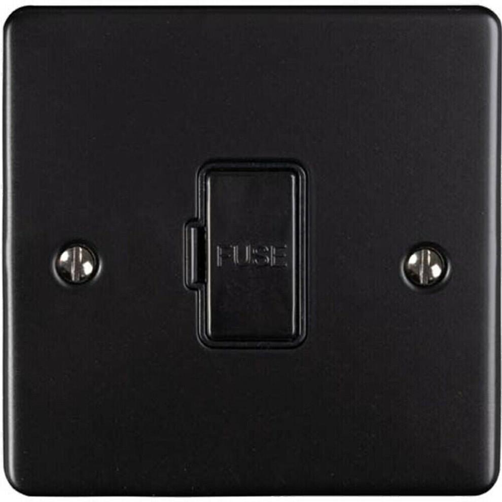 13A DP Unswitched Fuse Spur MATT BLACK & Black Mains Isolation Wall Plate