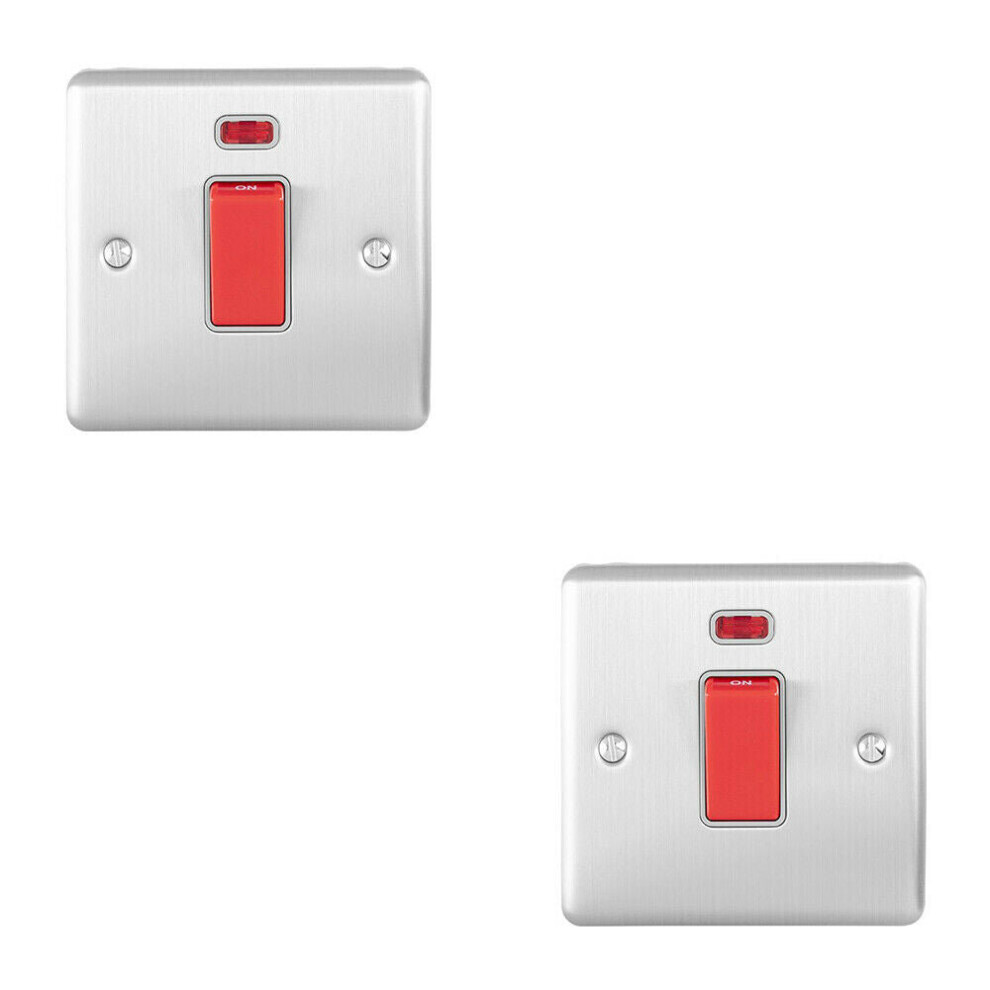 2 PACK 45A DP Oven Switch & Neon Appliance Light SATIN STEEL & Grey Trim