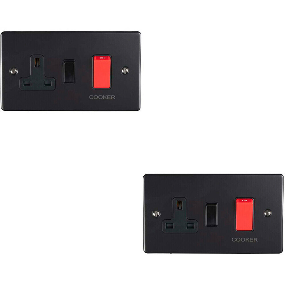 2 PACK 45A DP Oven Switch & Neon Appliance Light MATT BLACK & Black Trim